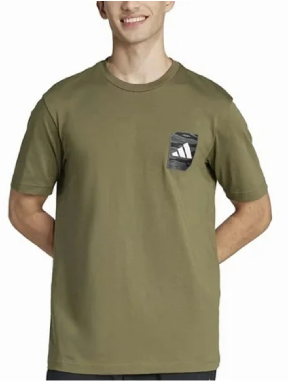 New! Adidas Men s Regular-Fit Green Camo Logo Patch T-Shirt, Size Large
